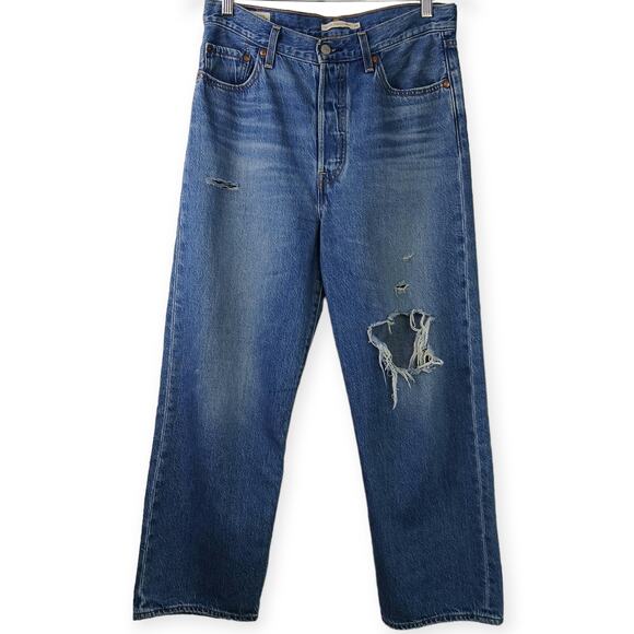 Levi's SZ 29 Premium Denim Ribcage Straight Ankle Distressed  S40197 - Picture 2 of 7